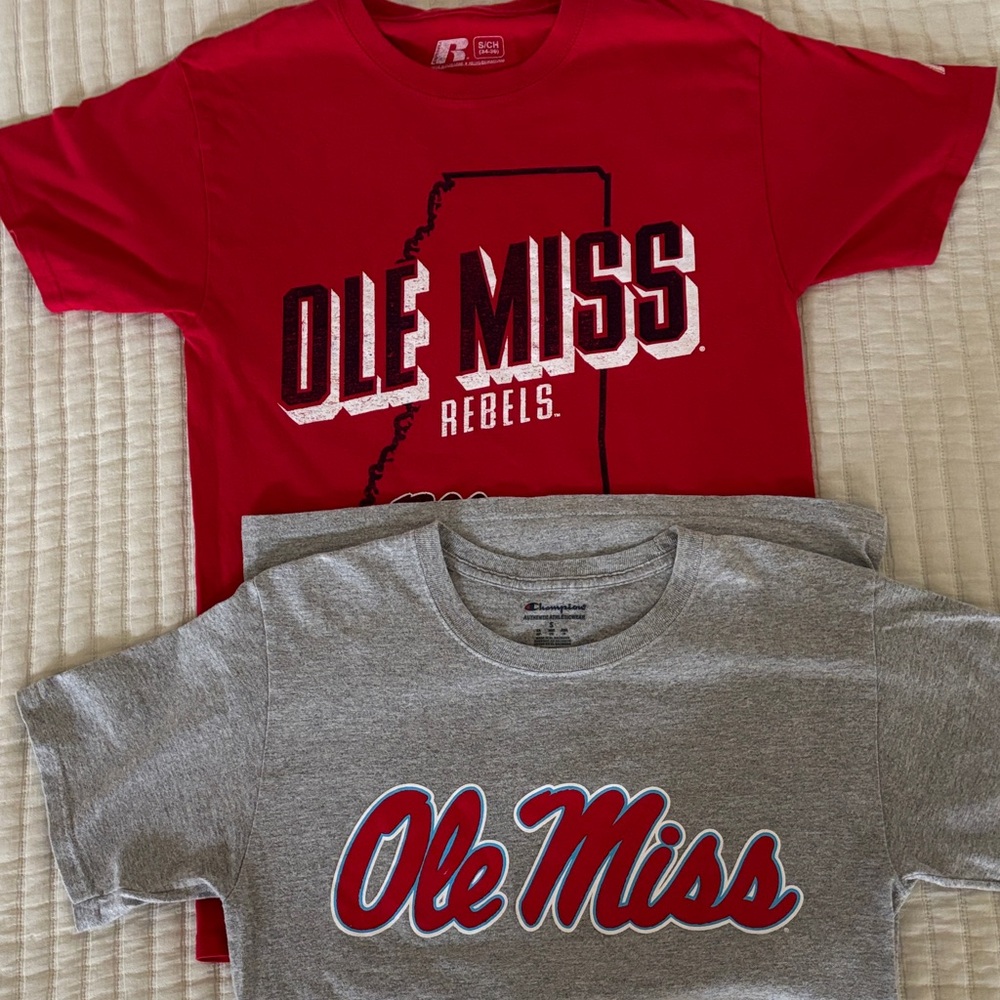 Two Ole Miss Tees one Red and One Gray.  Men’s size small great condition